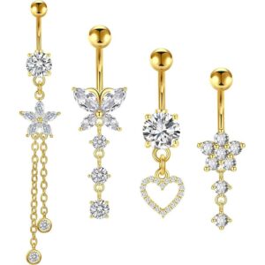 set 4pzs piercing ombligo Acero inoxidable gold color