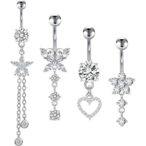 set 4pzs piercing ombligo Acero inoxidable silver color