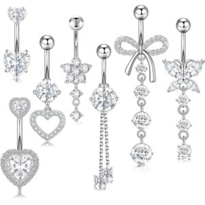 set 6pzs piercing de ombligo Silver Acero inoxidable