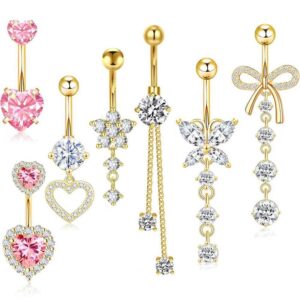 set 6pzs piercing de ombligo Gold Acero inoxidable