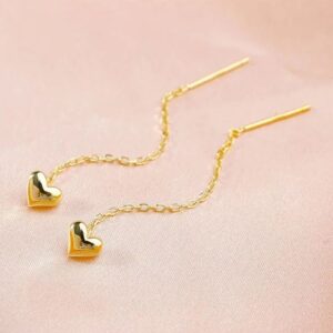 Aretes largo corazón colgante tono gold