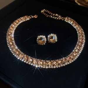 Set collar + Aretes champan multiples diamantes nueva colección