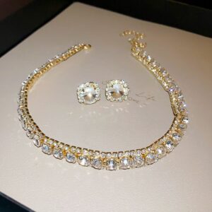 Set collar + Aretes White and Gold multiples diamantes nueva colección