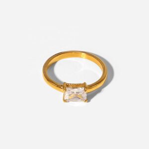Anillo compromiso diamante llamativo talla disponible 6-7-8 / Acero inoxidable con capa en baño de Oro 18k