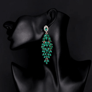 Aretes largos gold and green esetilo oja lujosa