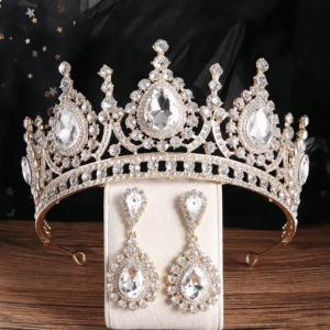 Set corona y aretes white and gold color