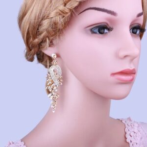 Aretes largos hoja evento especial con diamantes gold color