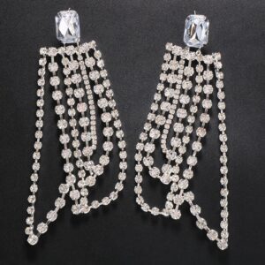 Aretes largos diamante superior | Silver Color