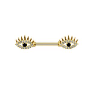 Par de Piercing Nipel (de pecho) detalle de ojitos y piedreria, dorado