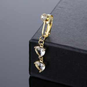 Arete colgante de ombligo sin perforación tono gold diamante colgante