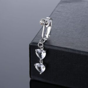 Arete colgante de ombligo sin perforación tono silver diamante colgante