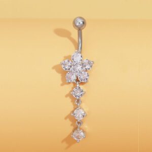 Piercing de ombligo detalle de flor con Colgate, color plateado, Acero inoxidable