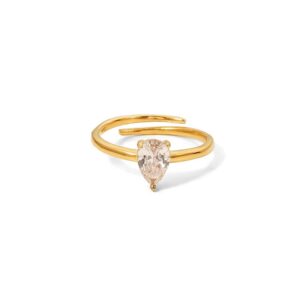 Anillo Ajustable zircon diamante / Acero inoxidable con capa en baño de Oro 18k