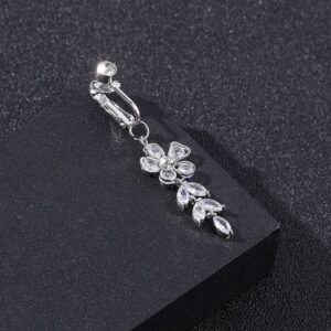 Arete colgante de ombligo sin perforación tono silver diamantes colgantes