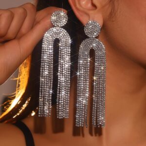 Aretes largos estilo U largos full diamantes | momento especial