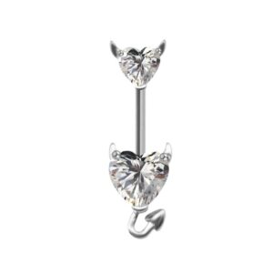 Piercing de ombligo forma de corazón color plateado detalles de piedra Acero inoxidable