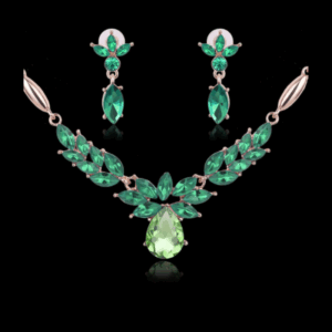 Set cadena y aretes tono verde gold color