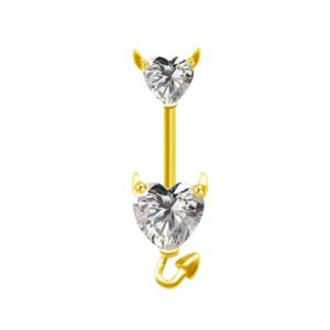 Piercing de ombligo forma de corazón color dorado detalles de piedra Acero inoxidable