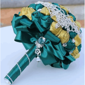 Ramo Premium Verde y dorado con multiples diamantes estilo Europeo