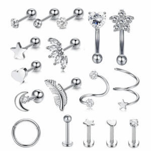 Juego de piercing de oreja / joyas de cuerpo silver color