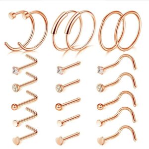 Set de 21 piezas piercing para Nariz, color rose, Acero inoxidable