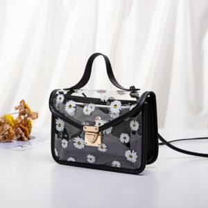 Bolso negro estampado flores blancas / transparente